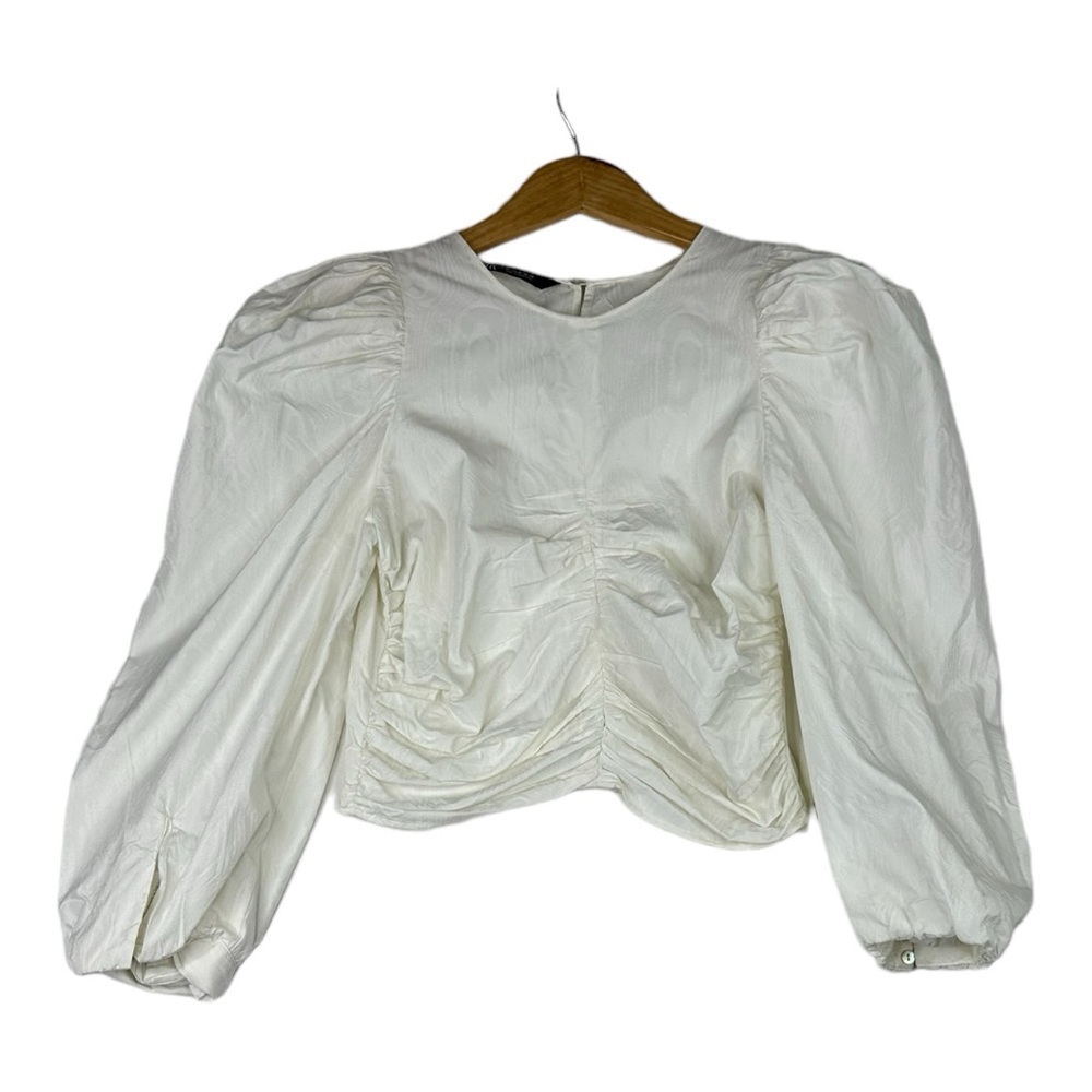 Zara Gathered Jacquard‎ Long Sleeve Crop Top size XS